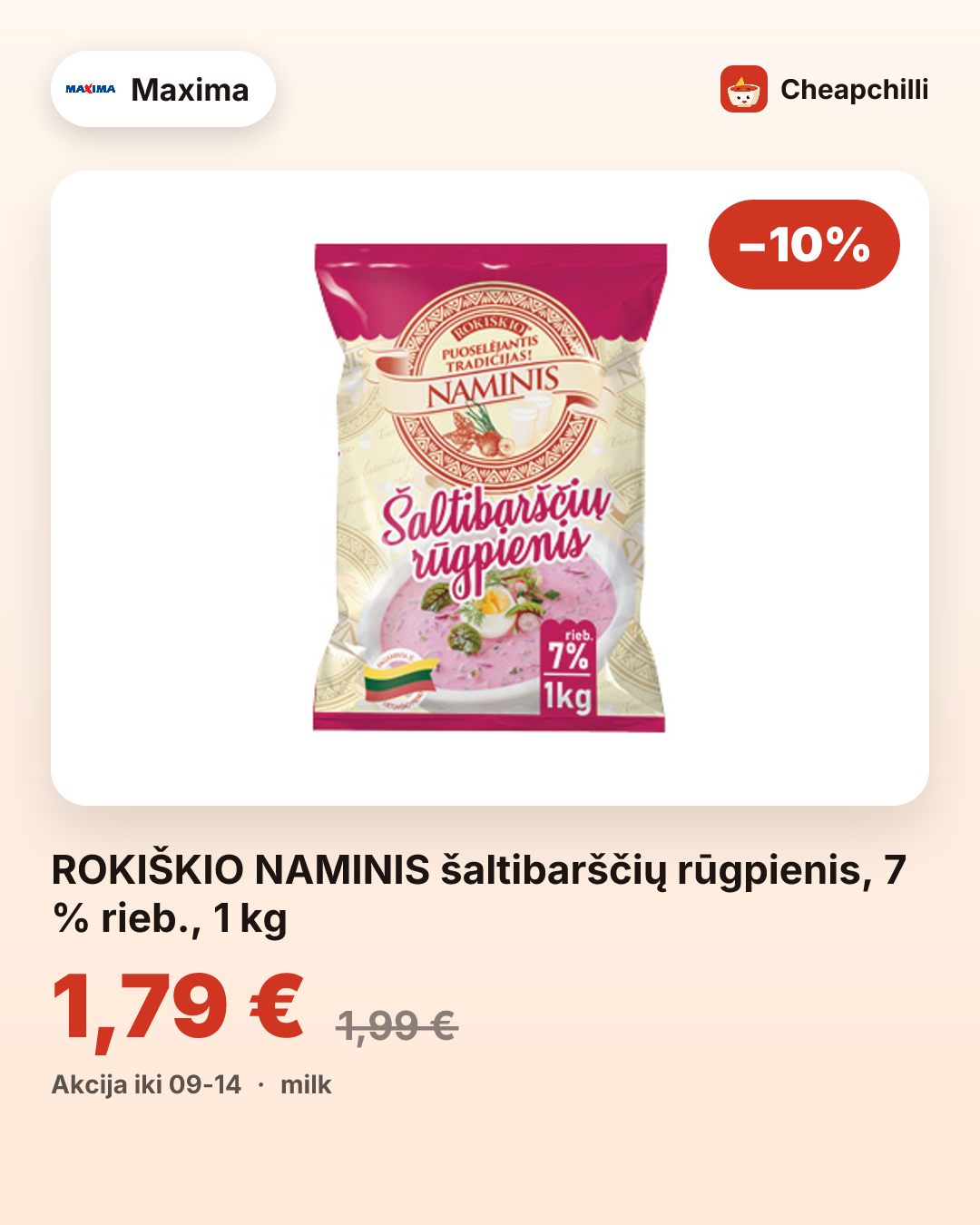 ROKIŠKIO NAMINIS šaltibarščių rūgpienis, 7 % rieb., 1 kg