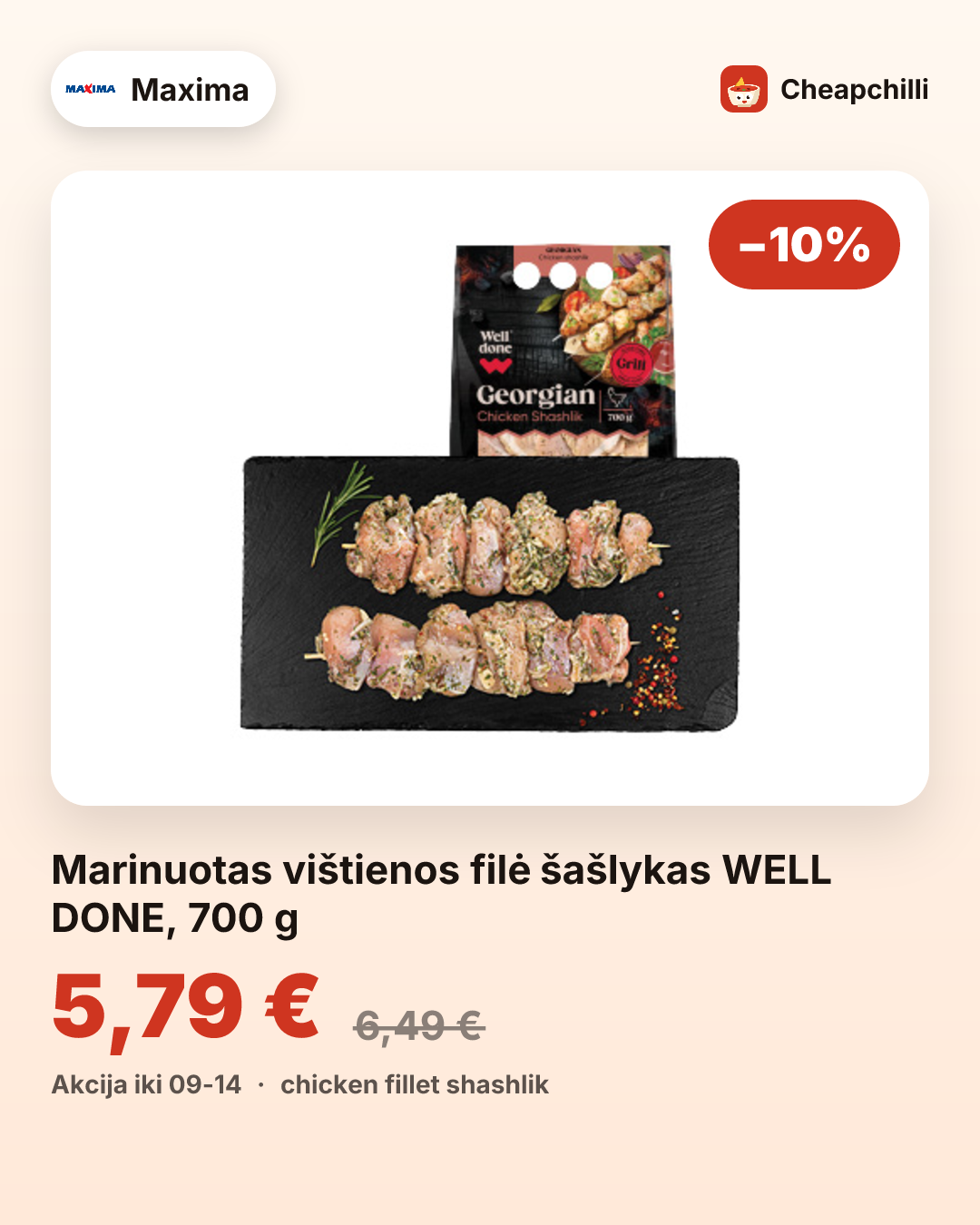 Marinuotas vištienos filė šašlykas WELL DONE, 700 g