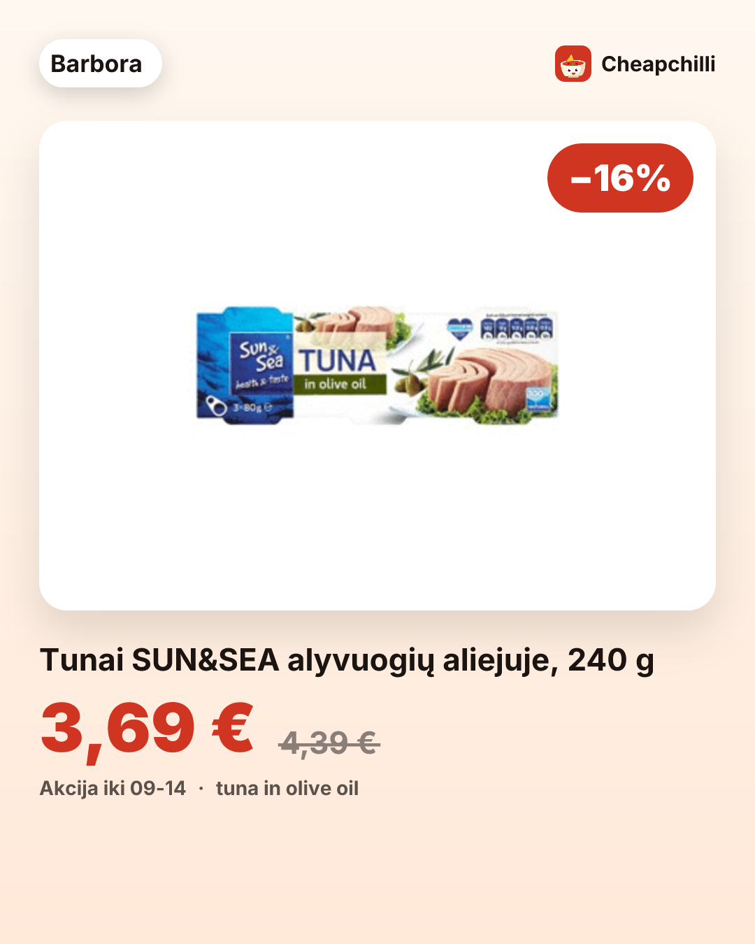 Tunai SUN&SEA alyvuogių aliejuje, 240 g