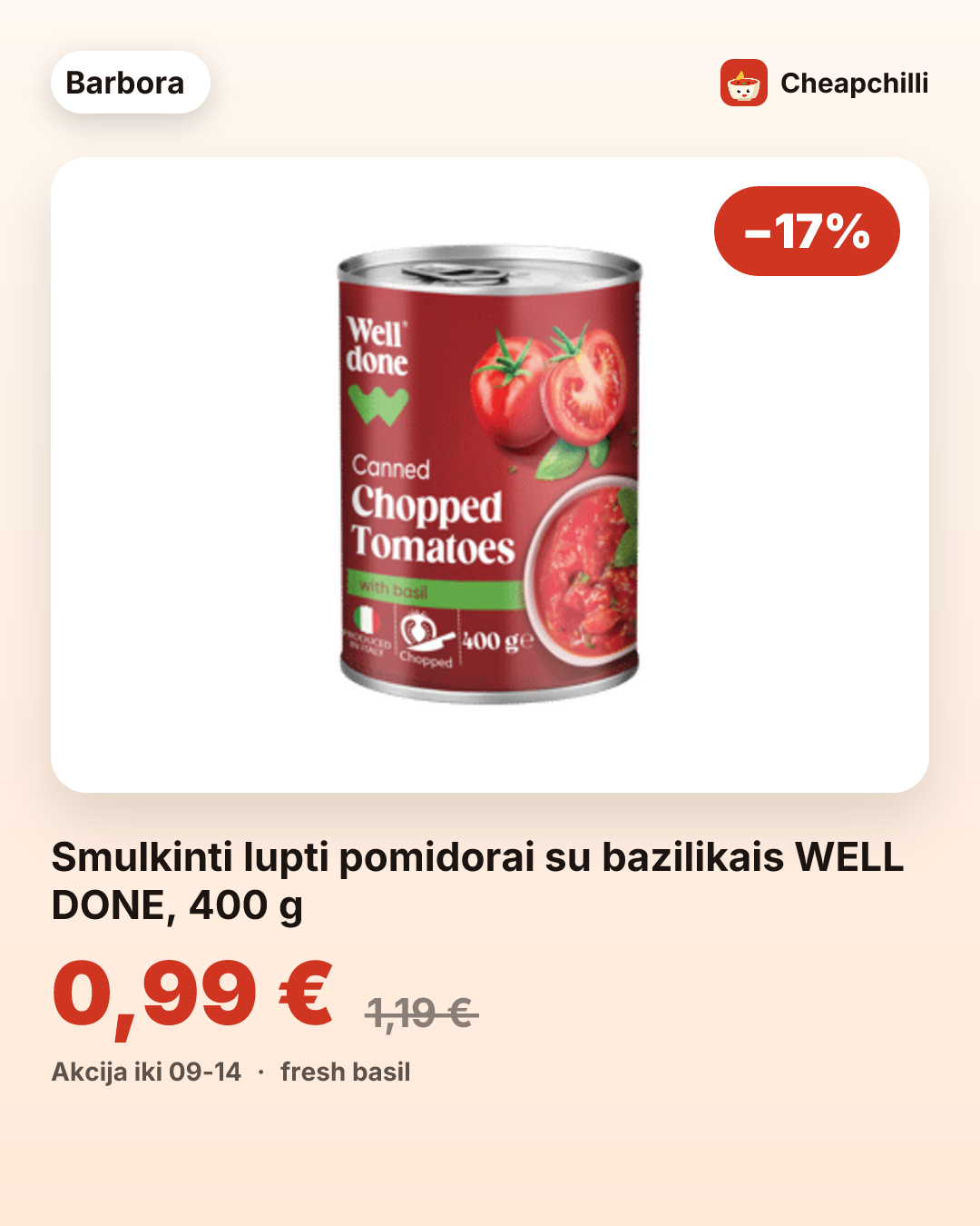 Smulkinti lupti pomidorai su bazilikais WELL DONE, 400 g