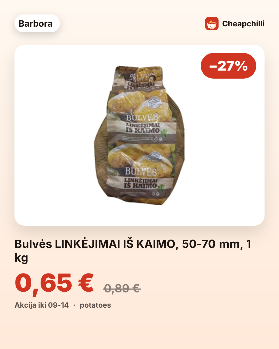Bulvės LINKĖJIMAI IŠ KAIMO, 50-70 mm, 1 kg