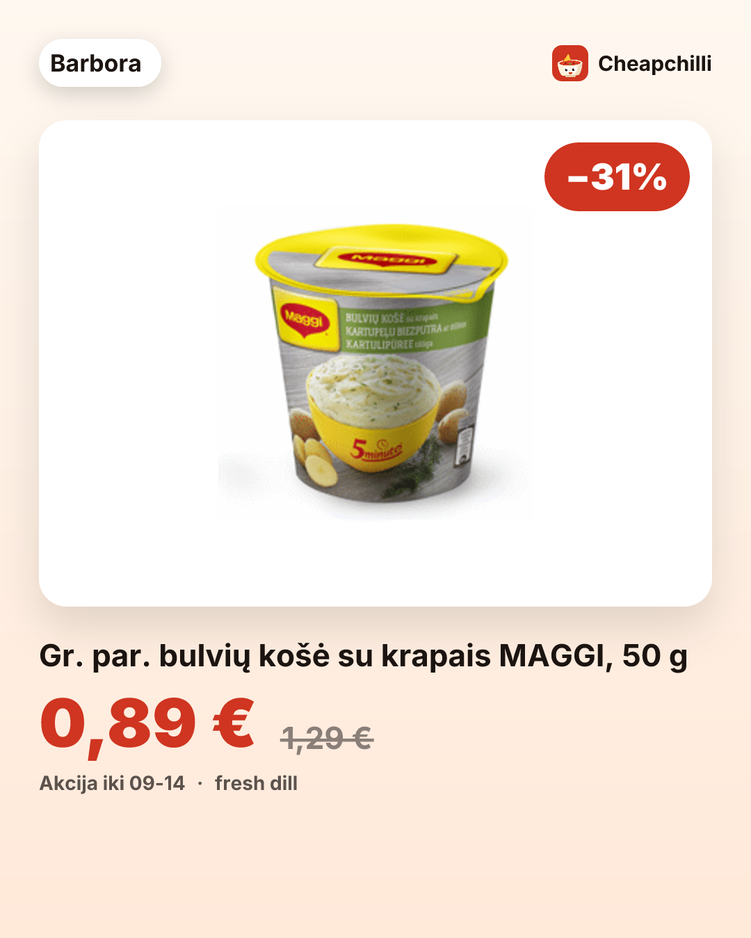 Gr. par. bulvių košė su krapais MAGGI, 50 g