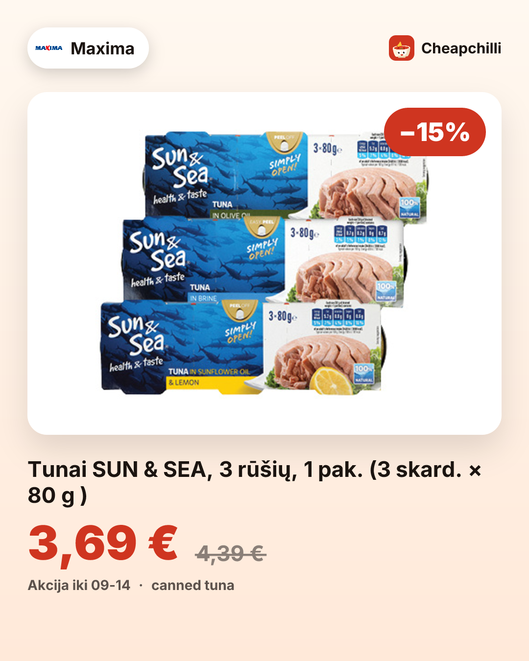 Tunai SUN & SEA, 3 rūšių, 1 pak. (3 skard. × 80 g )