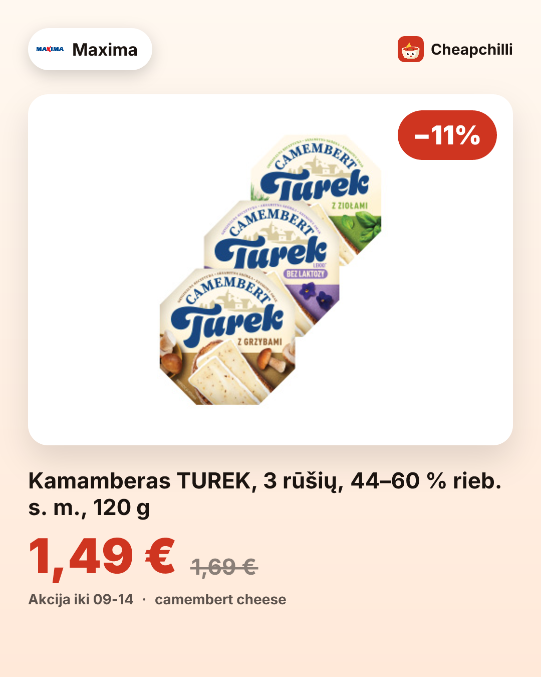 Kamamberas TUREK, 3 rūšių, 44–60 % rieb. s. m., 120 g
