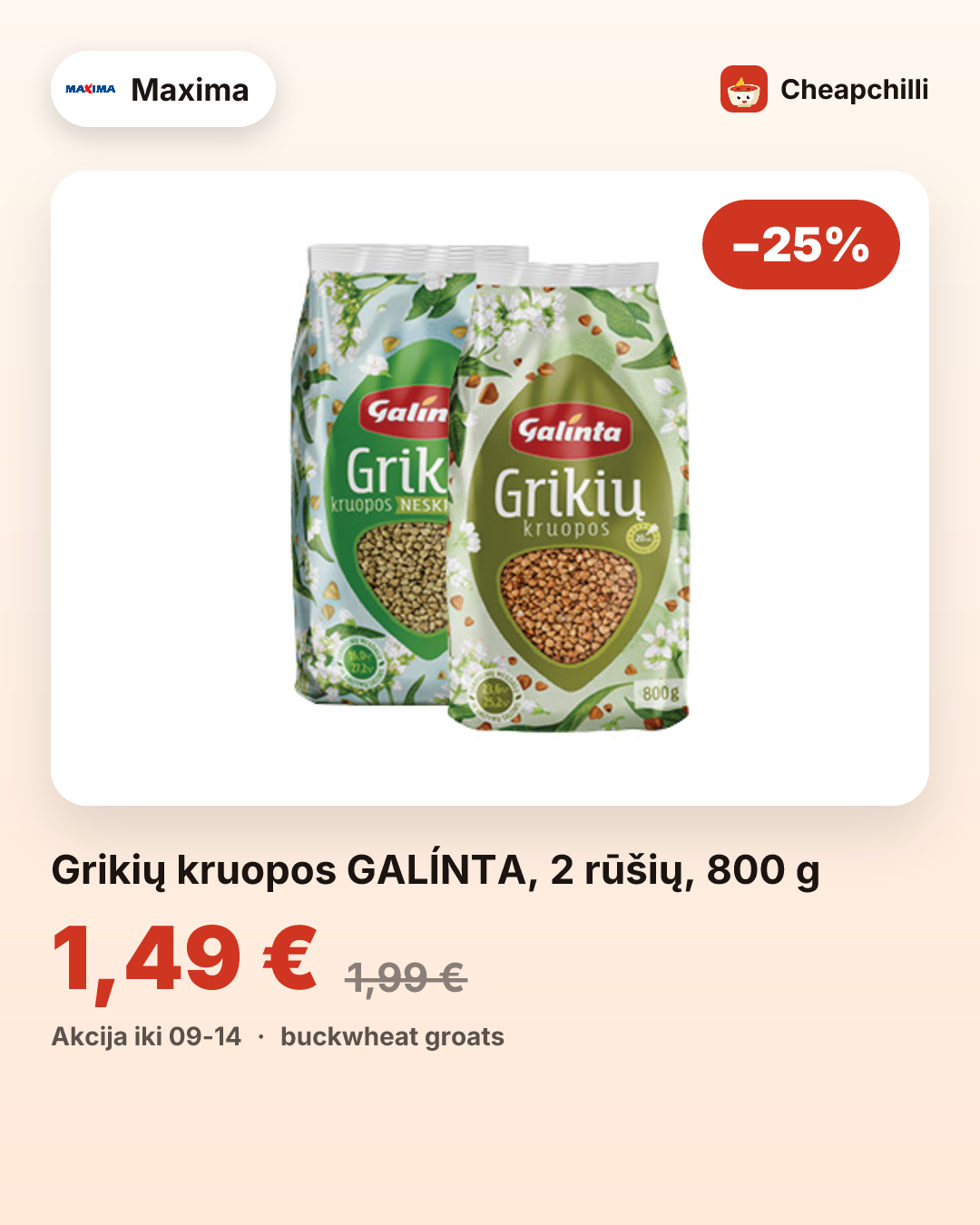 Grikių kruopos GALÍNTA, 2 rūšių, 800 g