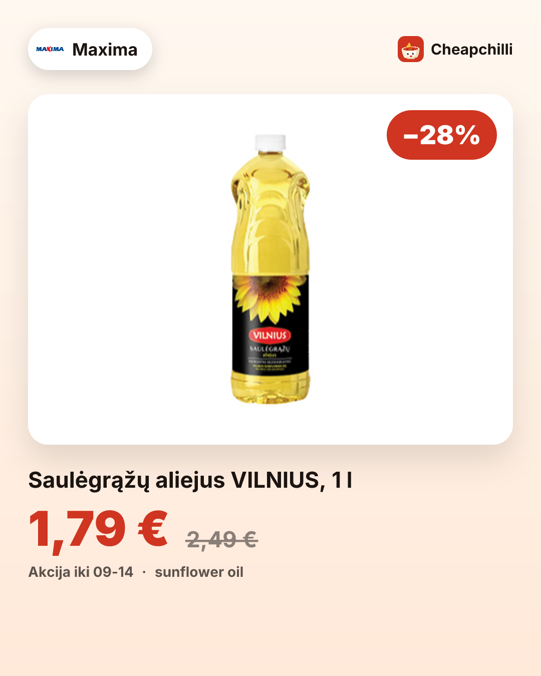 Saulėgrąžų aliejus VILNIUS, 1 l