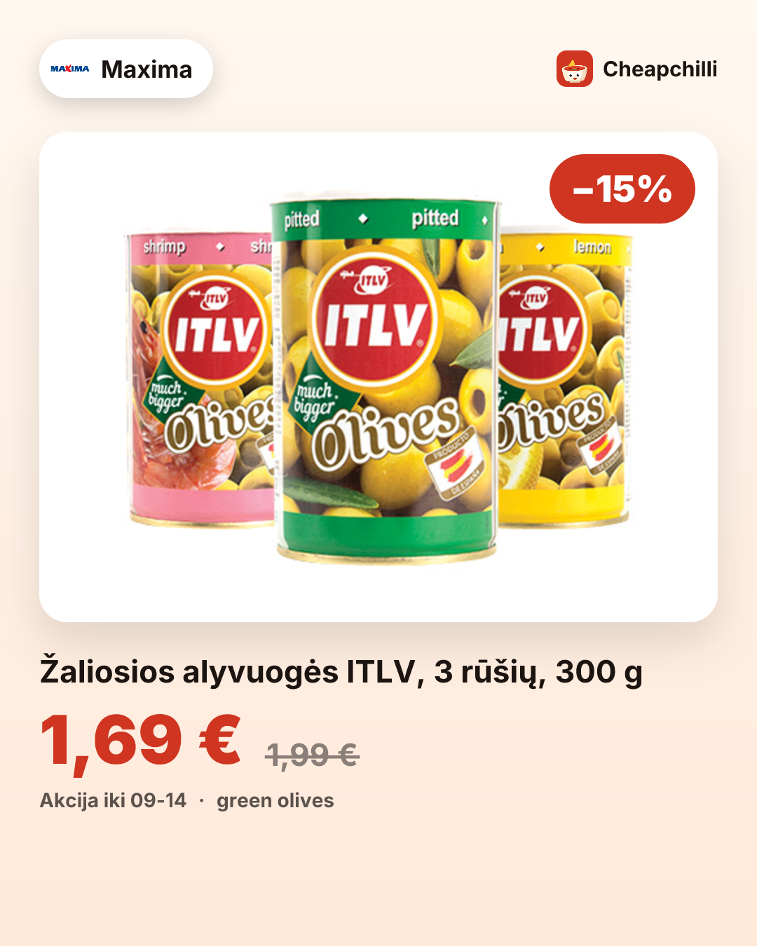 Žaliosios alyvuogės ITLV, 3 rūšių, 300 g
