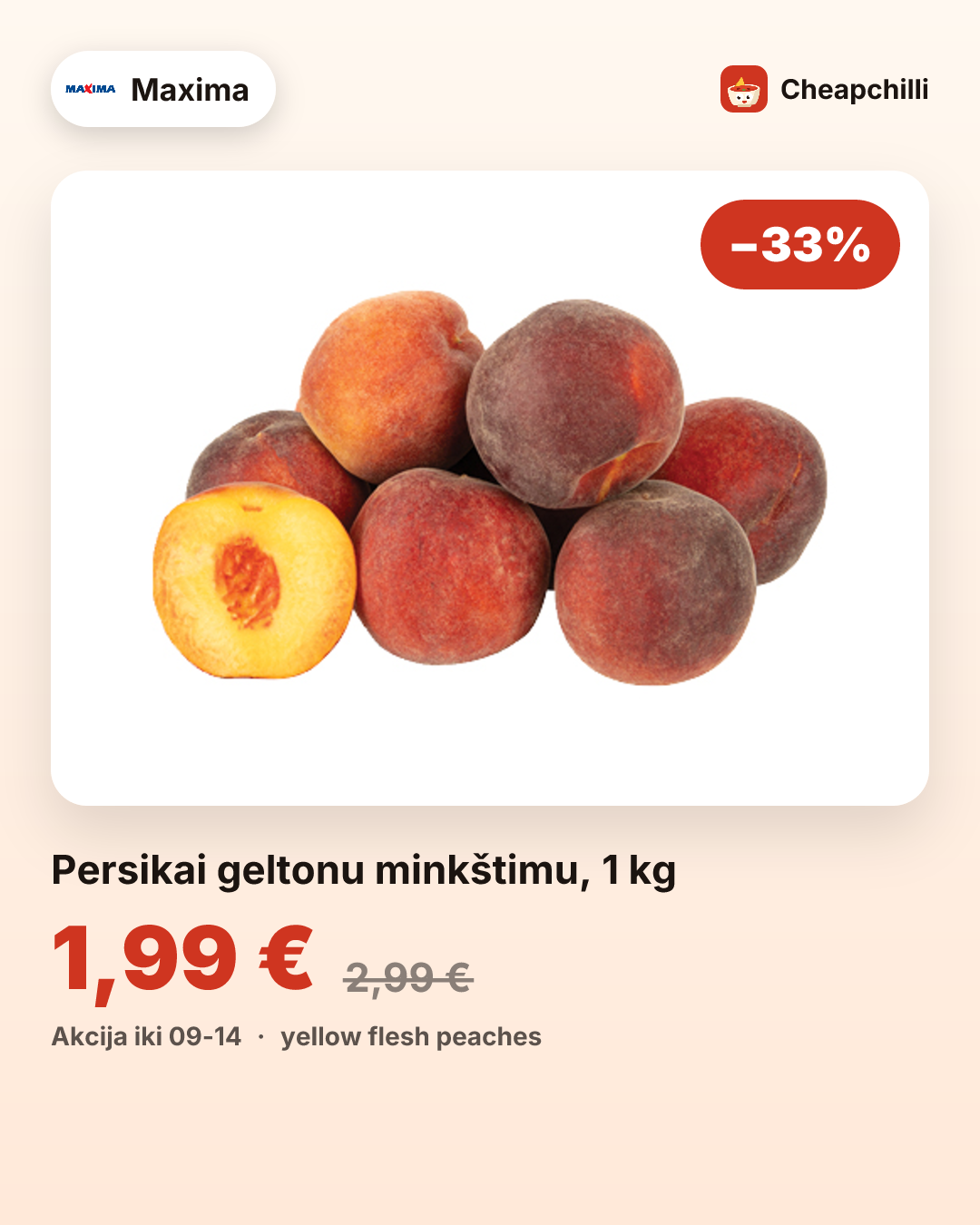 Persikai geltonu minkštimu, 1 kg