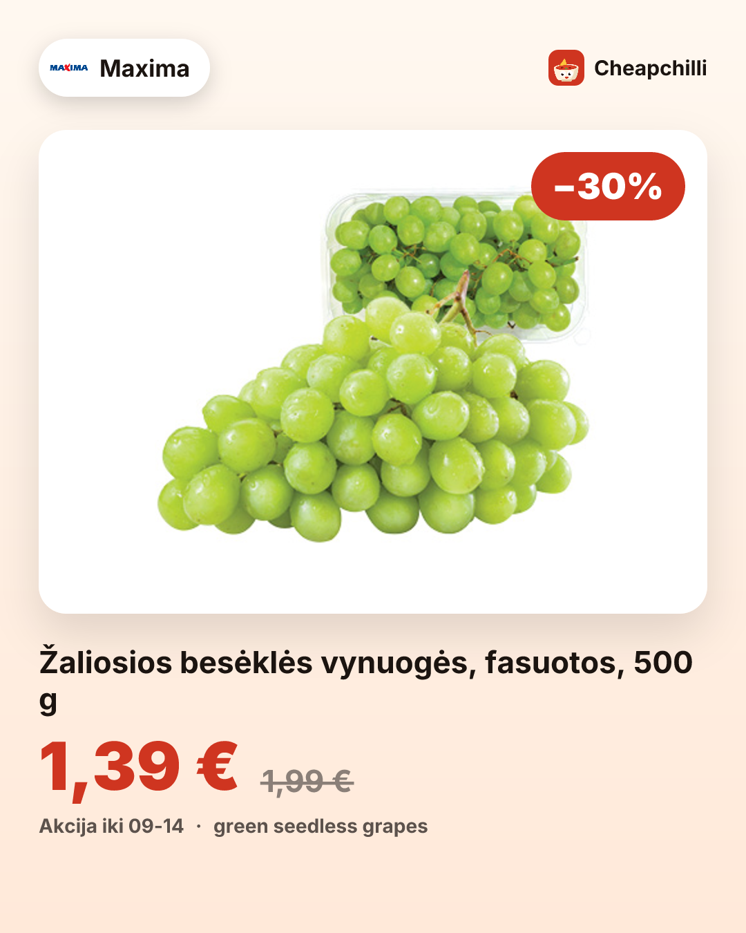 Žaliosios besėklės vynuogės, fasuotos, 500 g