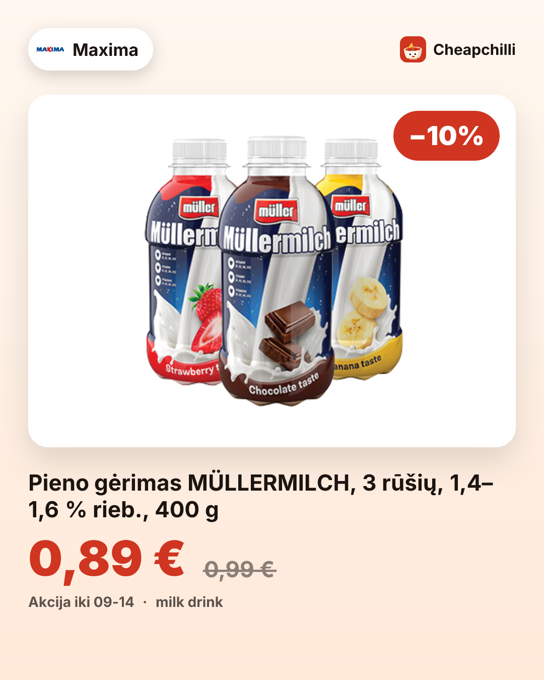 Pieno gėrimas MÜLLERMILCH, 3 rūšių, 1,4–1,6 % rieb., 400 g