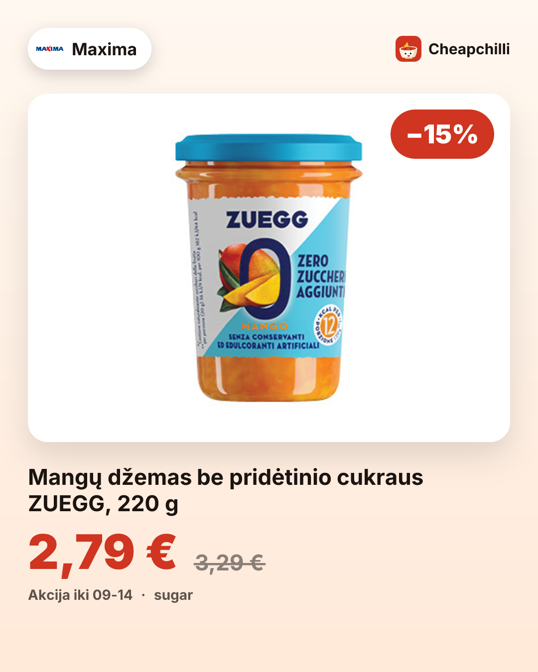 Mangų džemas be pridėtinio cukraus ZUEGG, 220 g