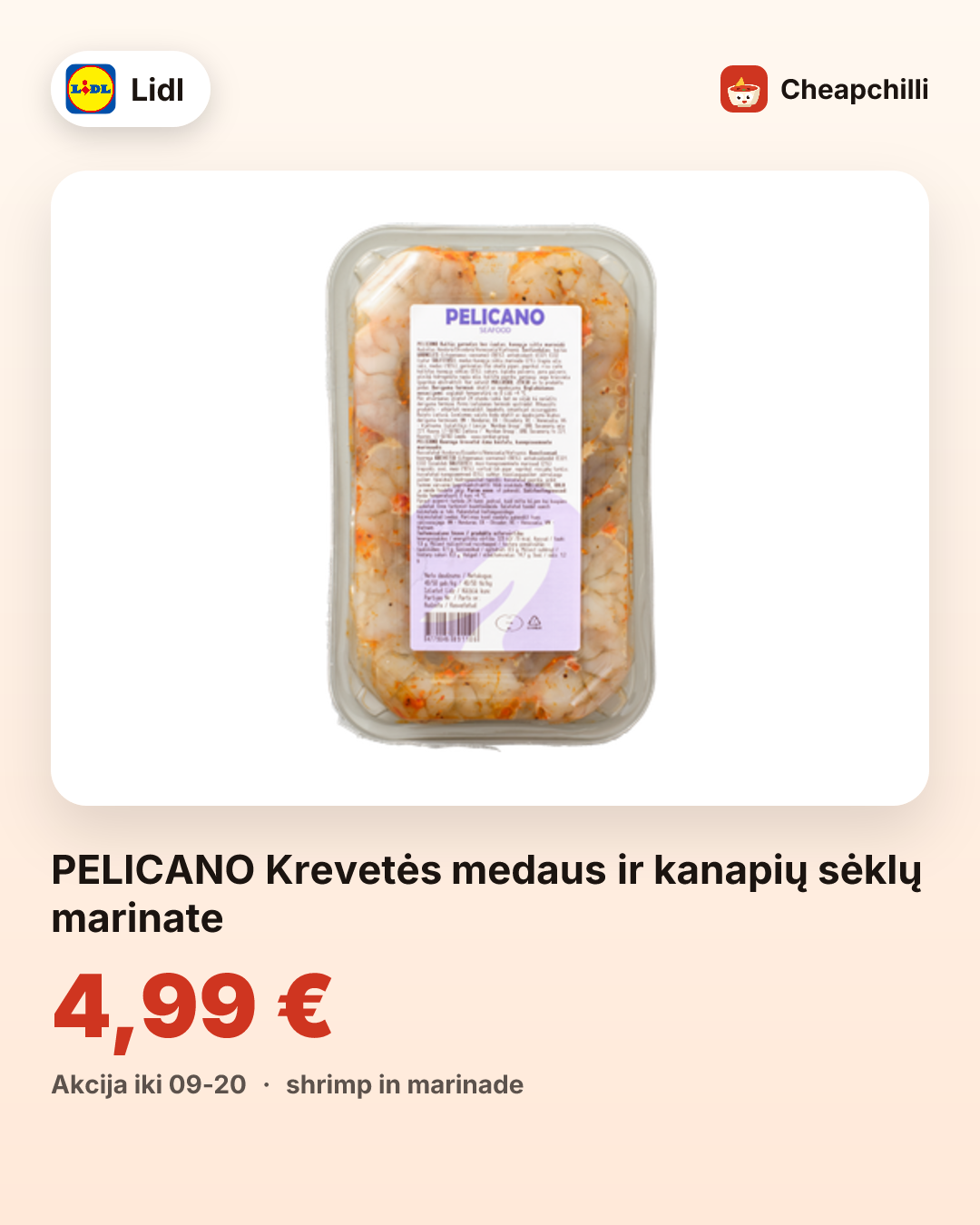 PELICANO Krevetės medaus ir kanapių sėklų marinate