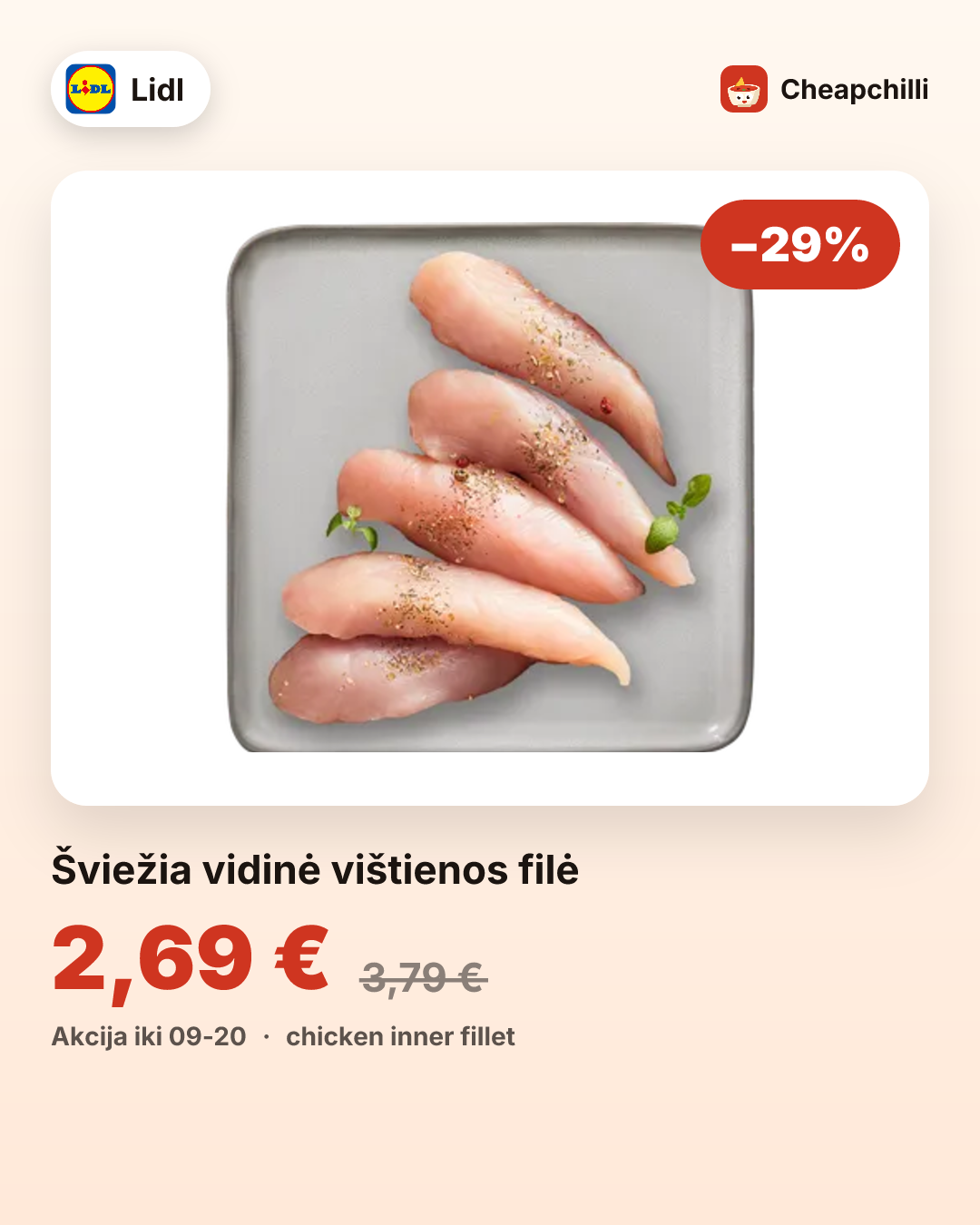 Šviežia vidinė vištienos filė